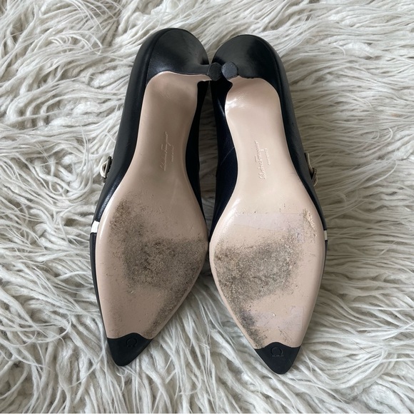 Salvatore Ferragamo Leather Colorblock Black Ivory Mary Jane Pointe Toe Pump 8.5 - Picture 6 of 11